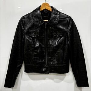 Black Croc-Embossed Faux Leather Jacket